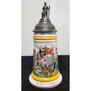 Vintage Beer Stein w Pewter Lid